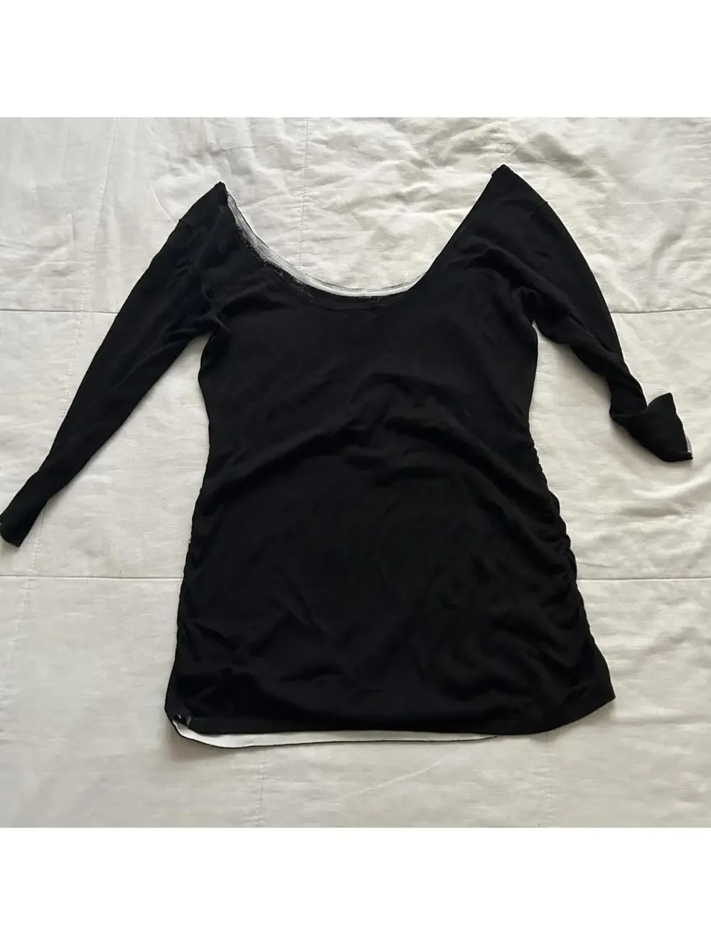 Y2K Cache Black Blue Rose Floral Beaded Off Shoulder Top Large - Picture 3 of 5